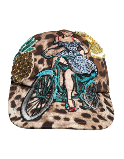 Dolce & Gabbana Brown Leopard Sequin Sicily Baseball Cap