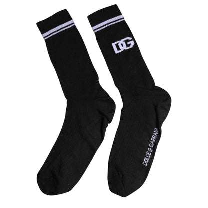 Dolce &amp; Gabbana – Wadenlange Herrensocken aus schwarzer Baumwolle mit Logo