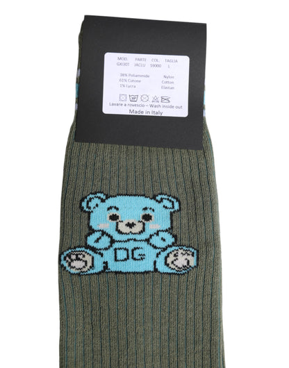 Dolce &amp; Gabbana – Wadenlange Socken aus grauer Baumwolle mit DG-Bär