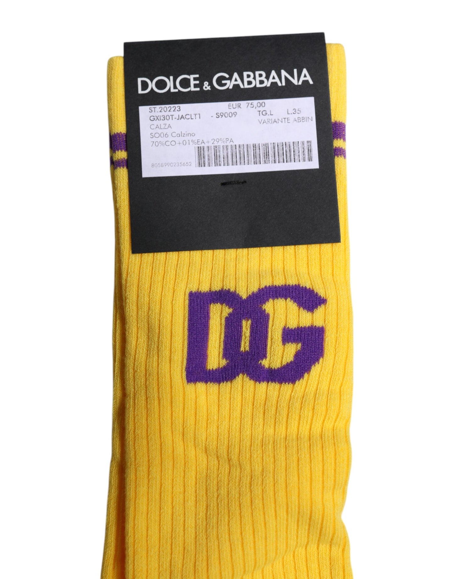 Dolce &amp; Gabbana – Wadenlange Socken aus gelber Baumwolle mit DG-Logo