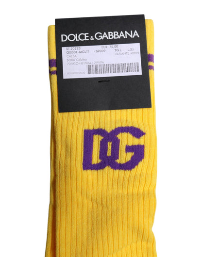 Dolce &amp; Gabbana – Wadenlange Socken aus gelber Baumwolle mit DG-Logo