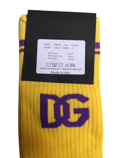 Dolce &amp; Gabbana – Wadenlange Socken aus gelber Baumwolle mit DG-Logo