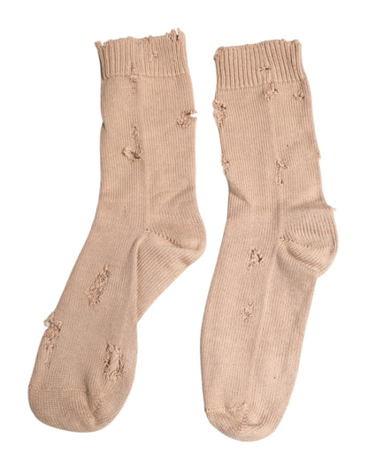 Dolce &amp; Gabbana Beige Solid Stretch Mid Calf Herrensocken