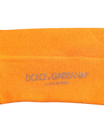 Dolce &amp; Gabbana – Wadenlange Socken aus orangefarbener Baumwolle mit Logo