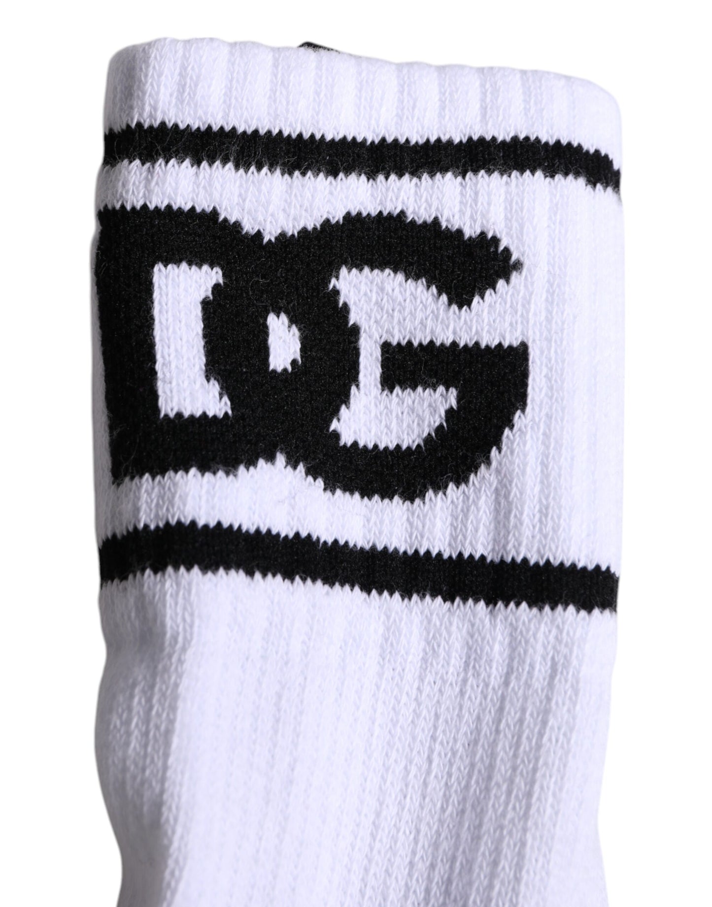 Dolce &amp; Gabbana – Weiße Socken aus Baumwolle mit DG-Logo-Print und offener Spitze