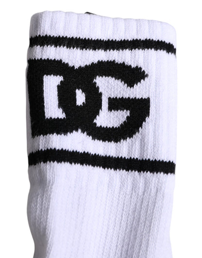 Dolce &amp; Gabbana – Weiße Socken aus Baumwolle mit DG-Logo-Print und offener Spitze
