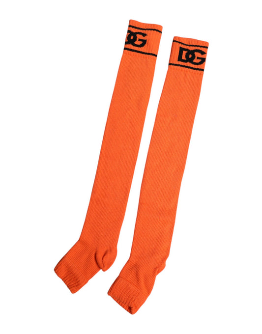 Dolce & Gabbana – Orangefarbene Socken aus Baumwolle mit DG-Logo-Print und offener Spitze