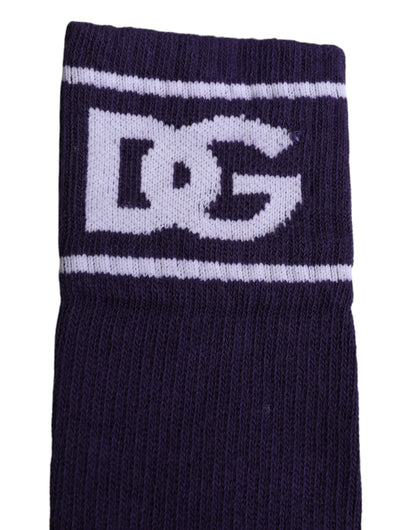 Dolce &amp; Gabbana – Lilafarbene Socken aus Baumwolle mit offenem Zehenbereich und DG-Logodruck