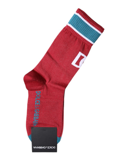 Dolce &amp; Gabbana – Wadenlange Socken aus roter Baumwolle mit DG-Logoprint