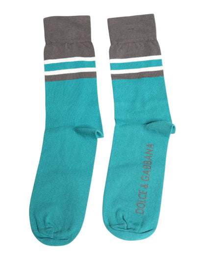 Dolce &amp; Gabbana – Wadenlange Stretch-Socken mit DG-Logo in Grün und Grau