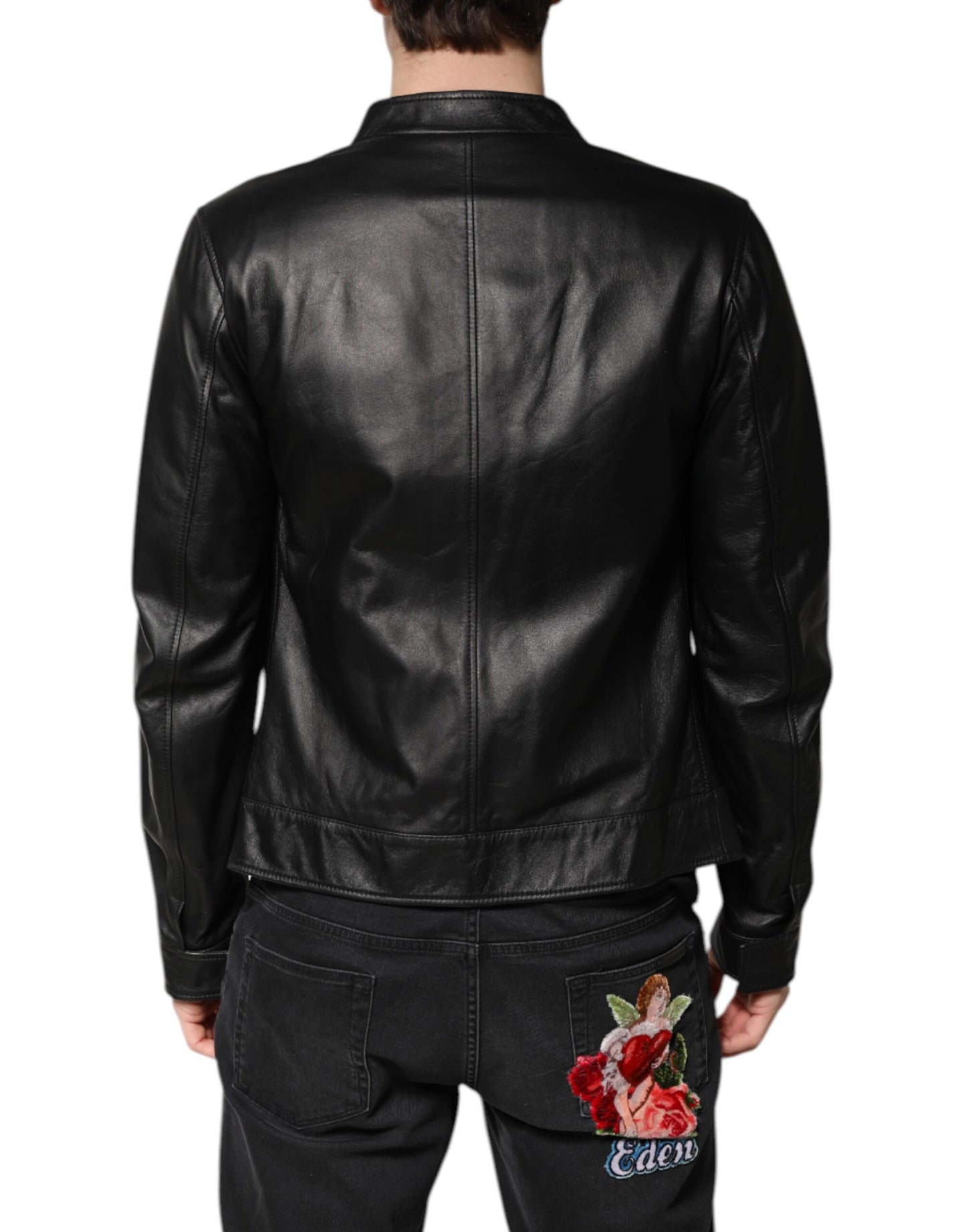 Dolce &amp; Gabbana – Bikerjacke aus schwarzem Schafsleder mit durchgehendem Reißverschluss
