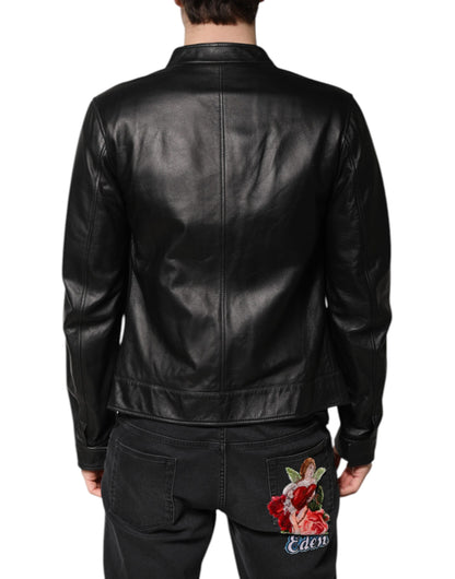 Dolce &amp; Gabbana – Bikerjacke aus schwarzem Schafsleder mit durchgehendem Reißverschluss