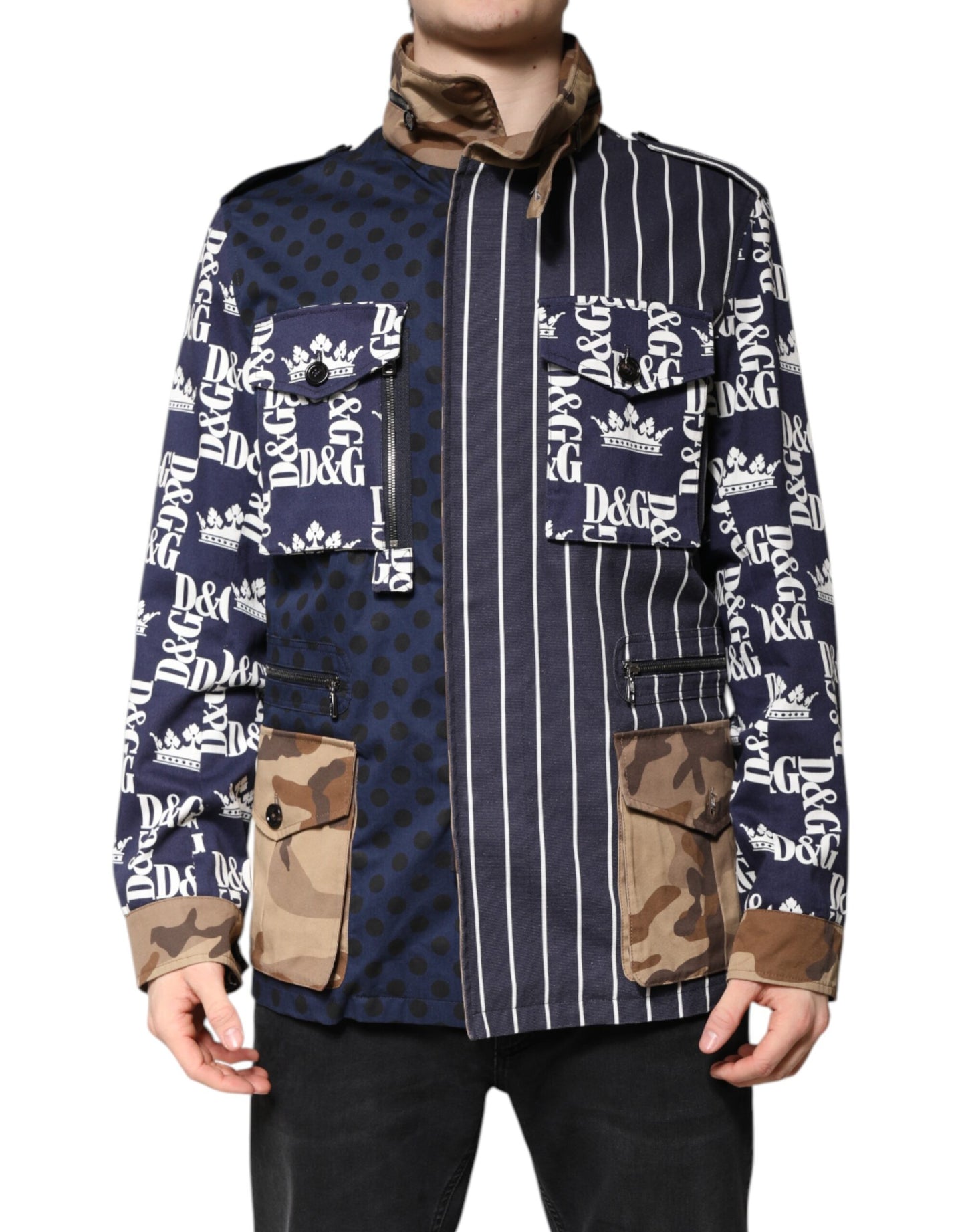Dolce &amp; Gabbana Mehrfarbige Baumwoll-Patchwork-Manteljacke mit Logo