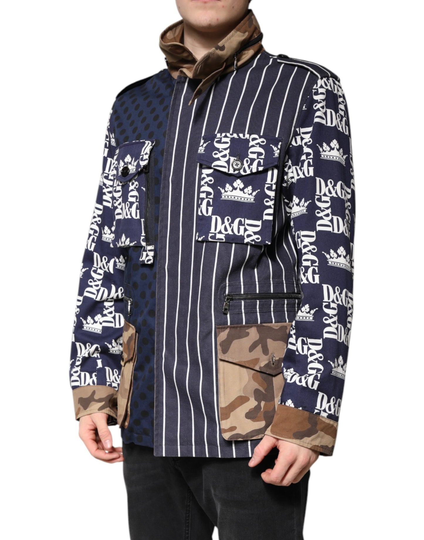 Dolce &amp; Gabbana Mehrfarbige Baumwoll-Patchwork-Manteljacke mit Logo