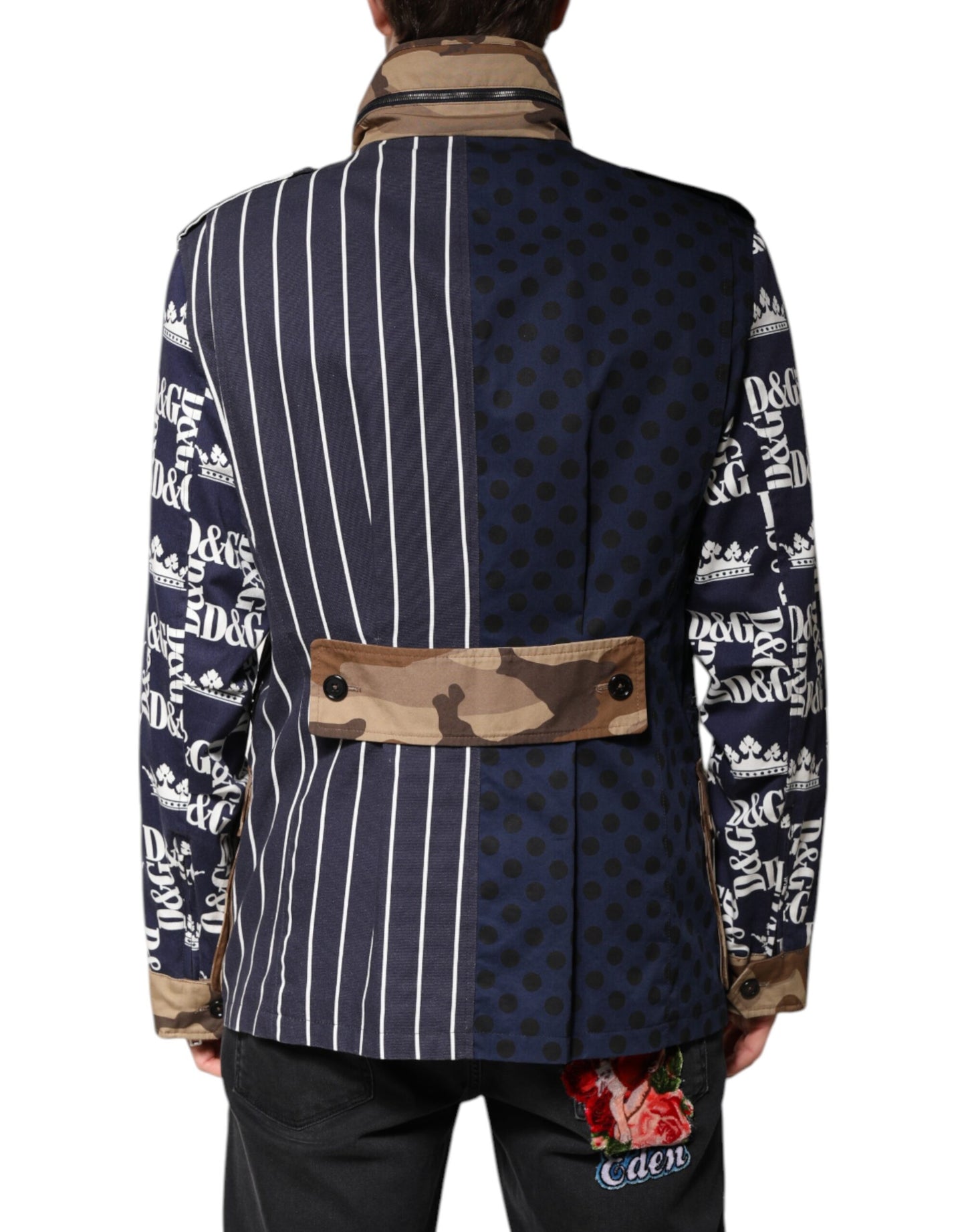 Dolce &amp; Gabbana Mehrfarbige Baumwoll-Patchwork-Manteljacke mit Logo
