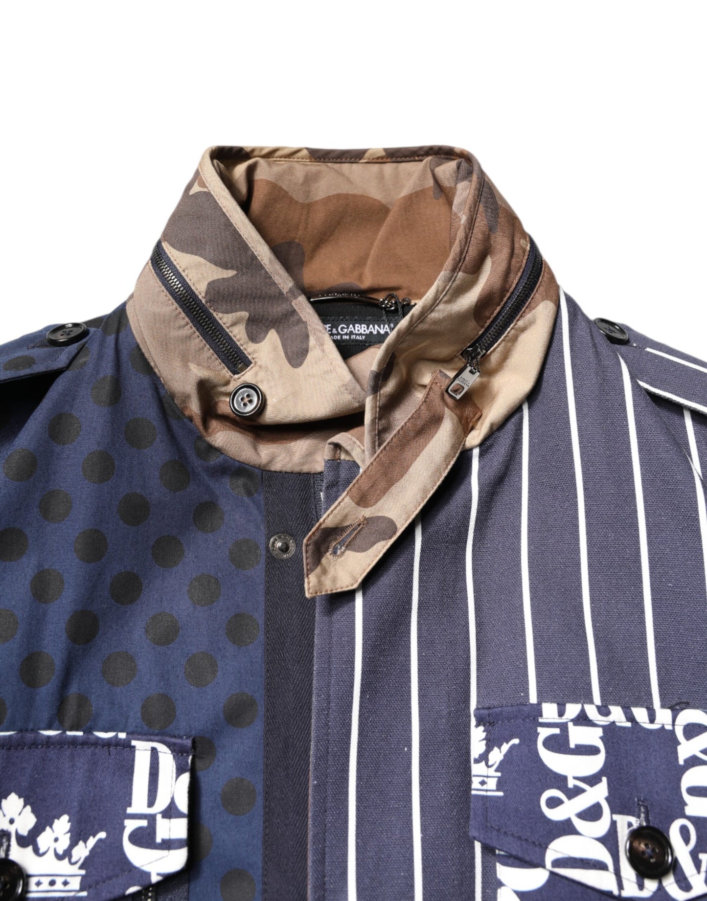 Dolce &amp; Gabbana Mehrfarbige Baumwoll-Patchwork-Manteljacke mit Logo