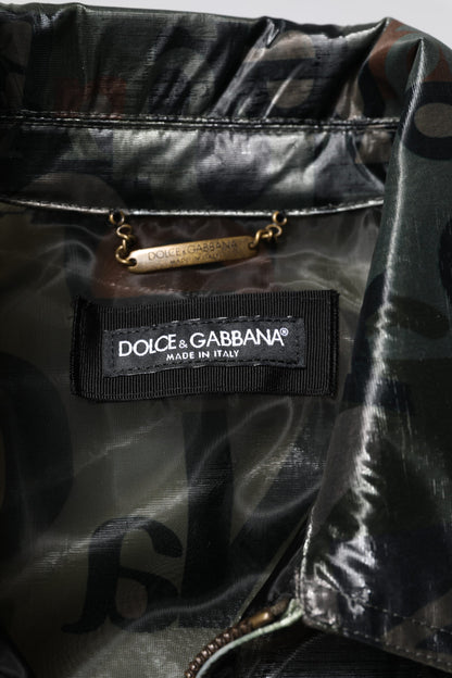 Dolce &amp; Gabbana – Grüne Bomberjacke mit durchgehendem Reißverschluss und DG-Logoprint