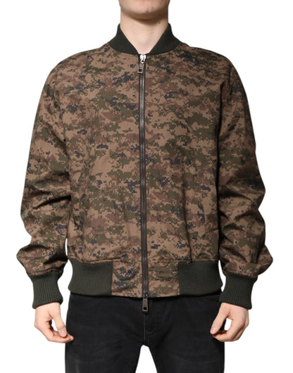 Dolce &amp; Gabbana – Braune Camouflage-Bomberjacke mit durchgehendem Reißverschluss