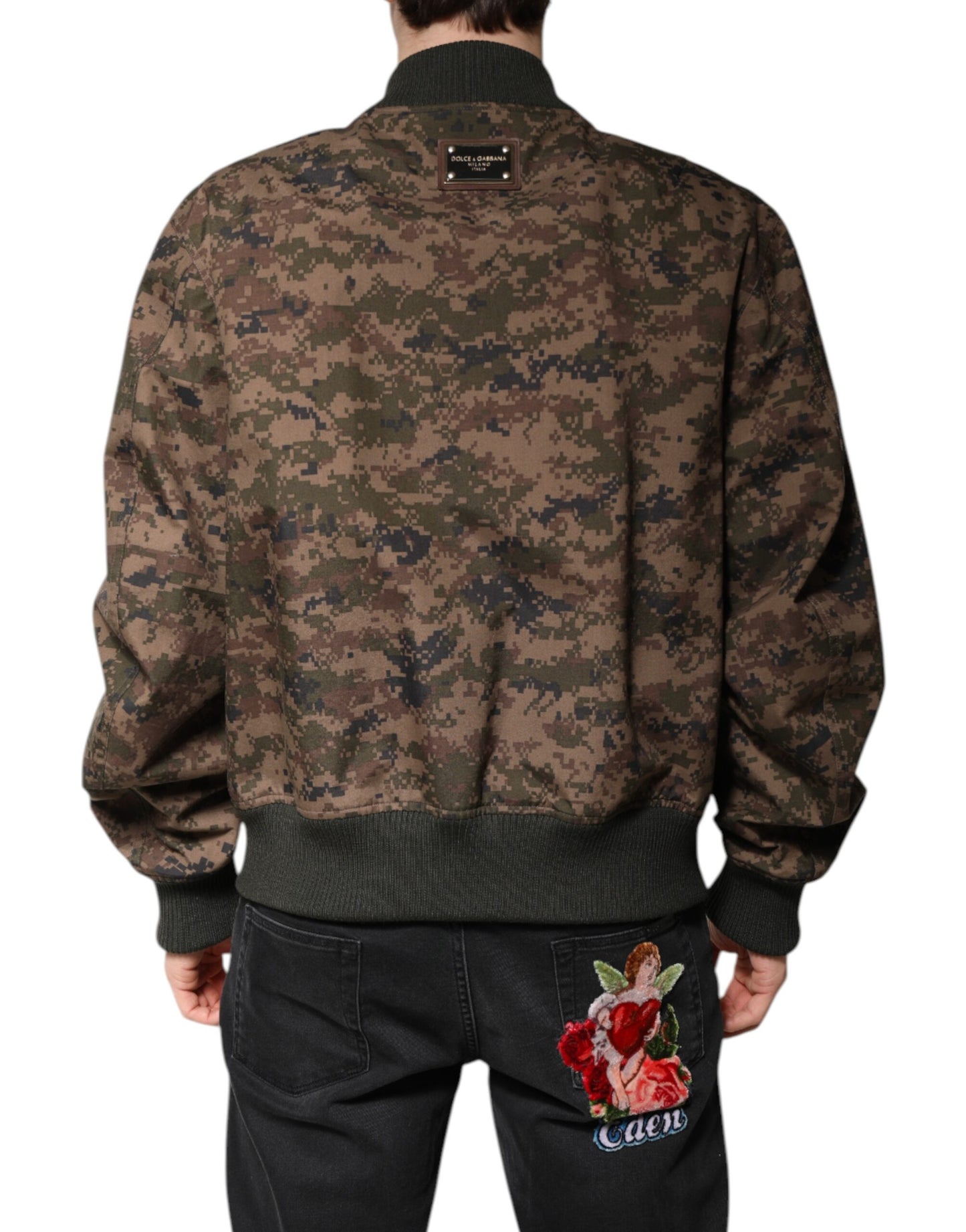 Dolce &amp; Gabbana – Braune Camouflage-Bomberjacke mit durchgehendem Reißverschluss