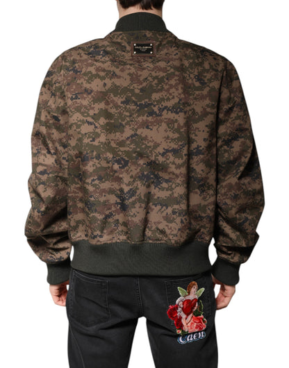Dolce &amp; Gabbana – Braune Camouflage-Bomberjacke mit durchgehendem Reißverschluss