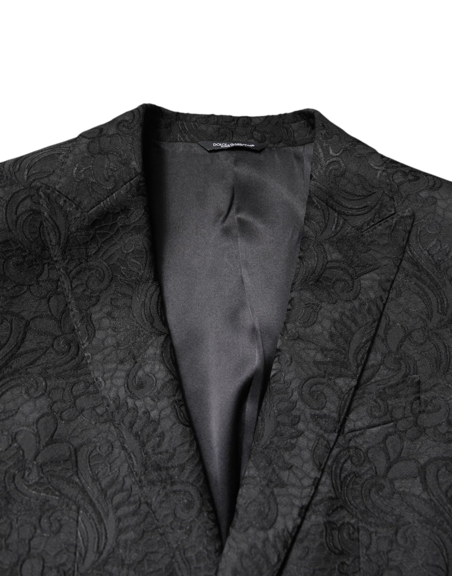 Dolce &amp; Gabbana – Schwarzer Jacquard-Mantel mit Blumenmuster, Blazer
