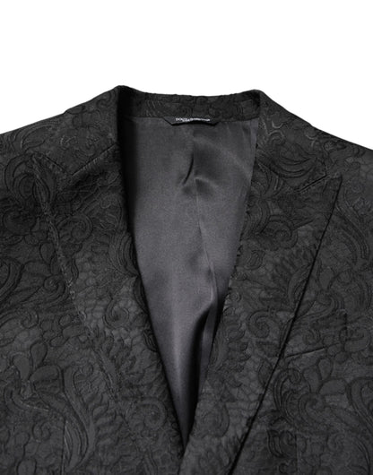 Dolce &amp; Gabbana – Schwarzer Jacquard-Mantel mit Blumenmuster, Blazer