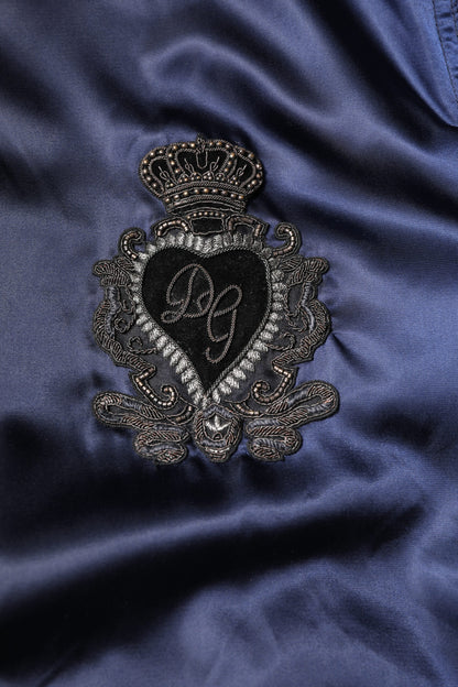 Dolce &amp; Gabbana – Blaue Nylon-Bomberjacke „DG Crown“ mit durchgehendem Reißverschluss