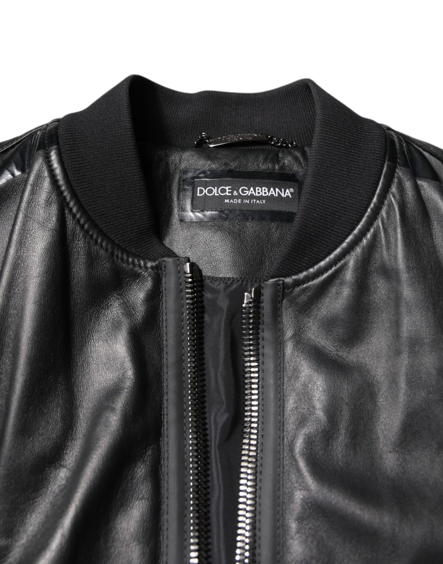 Dolce &amp; Gabbana – Bikerjacke aus schwarzem Lammleder mit durchgehendem Reißverschluss