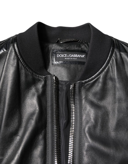 Dolce &amp; Gabbana – Bikerjacke aus schwarzem Lammleder mit durchgehendem Reißverschluss