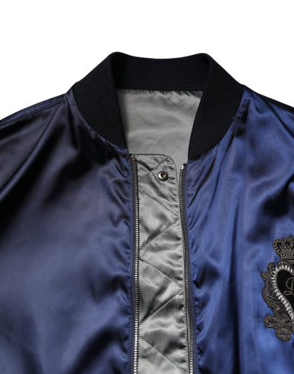 Dolce &amp; Gabbana – Blaue Nylon-Bomberjacke „DG Crown“ mit durchgehendem Reißverschluss