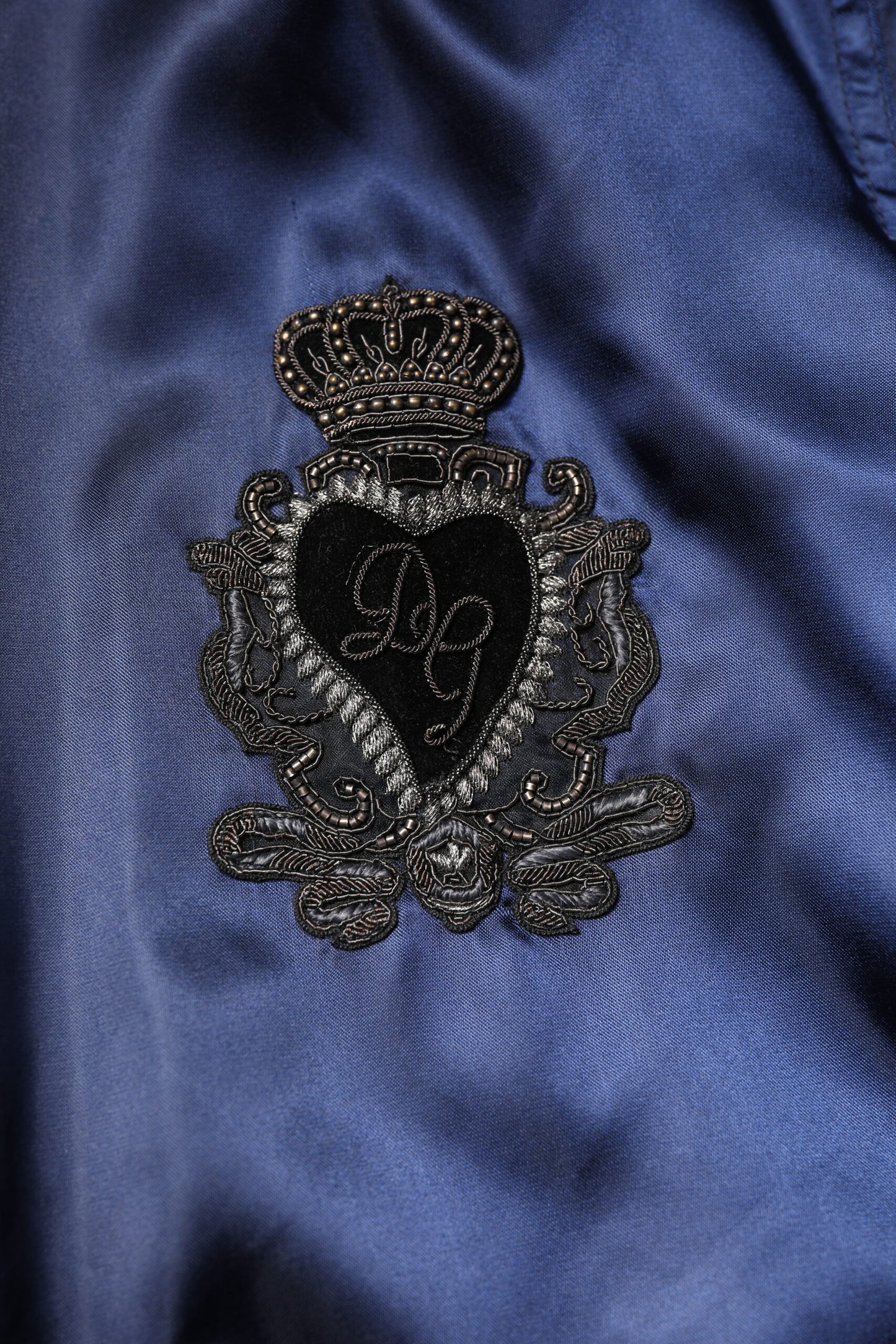 Dolce &amp; Gabbana – Blaue Nylon-Bomberjacke „DG Crown“ mit durchgehendem Reißverschluss