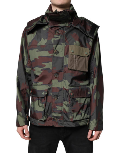 Dolce &amp; Gabbana – Mehrfarbige Camouflage-Kapuzenjacke mit Knöpfen