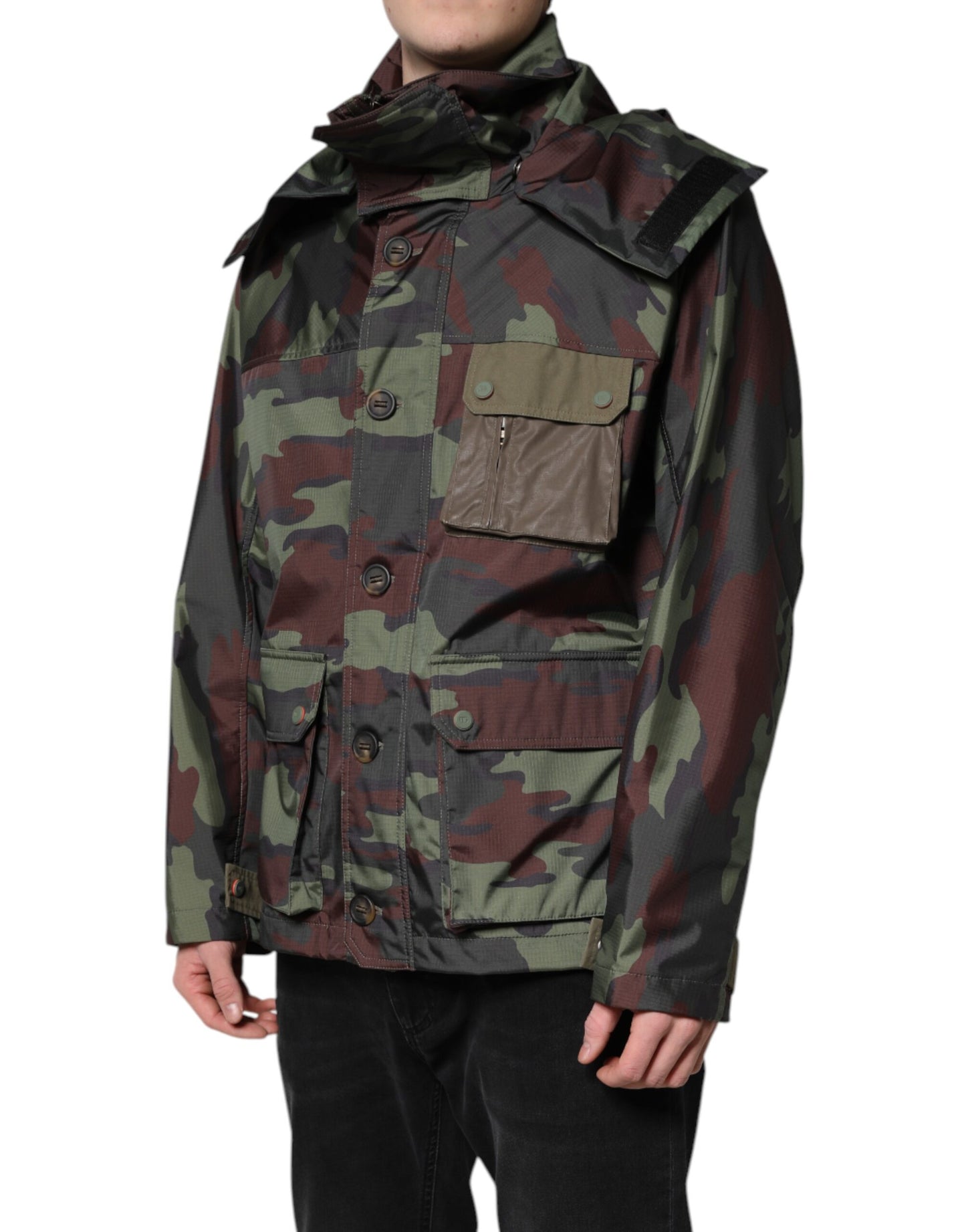 Dolce &amp; Gabbana – Mehrfarbige Camouflage-Kapuzenjacke mit Knöpfen