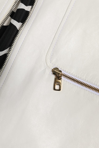 Dolce &amp; Gabbana – Weiße Bikerjacke mit durchgehendem Reißverschluss und Kragen