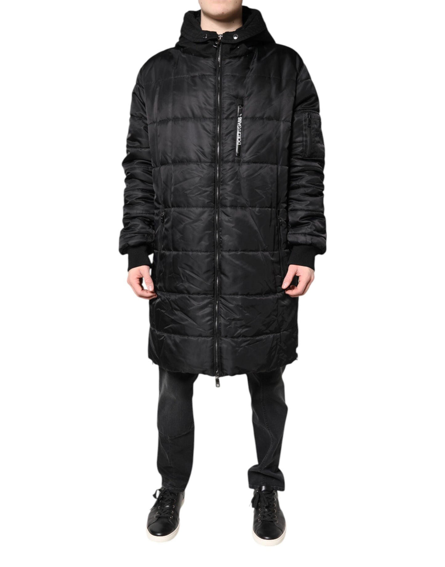 Dolce &amp; Gabbana Schwarzer Parka mit Kapuze Winter Herren Mantel Jacke