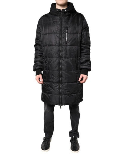 Dolce &amp; Gabbana Schwarzer Parka mit Kapuze Winter Herren Mantel Jacke