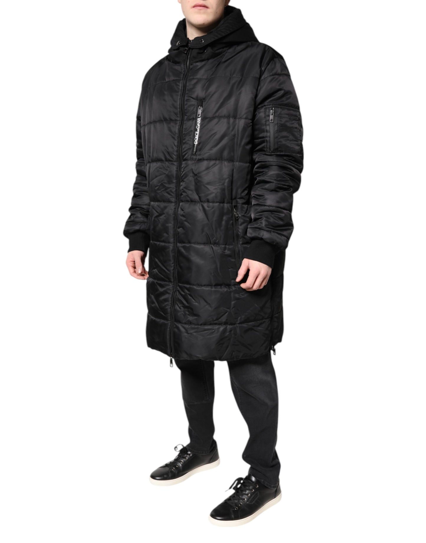Dolce &amp; Gabbana Schwarzer Parka mit Kapuze Winter Herren Mantel Jacke