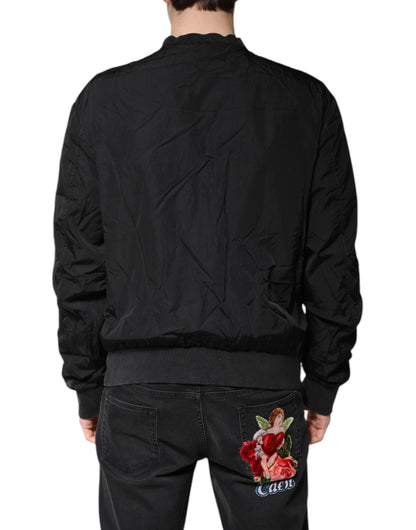 Dolce &amp; Gabbana – Schwarze Bomberjacke aus Nylon mit durchgehendem Reißverschluss und Logo