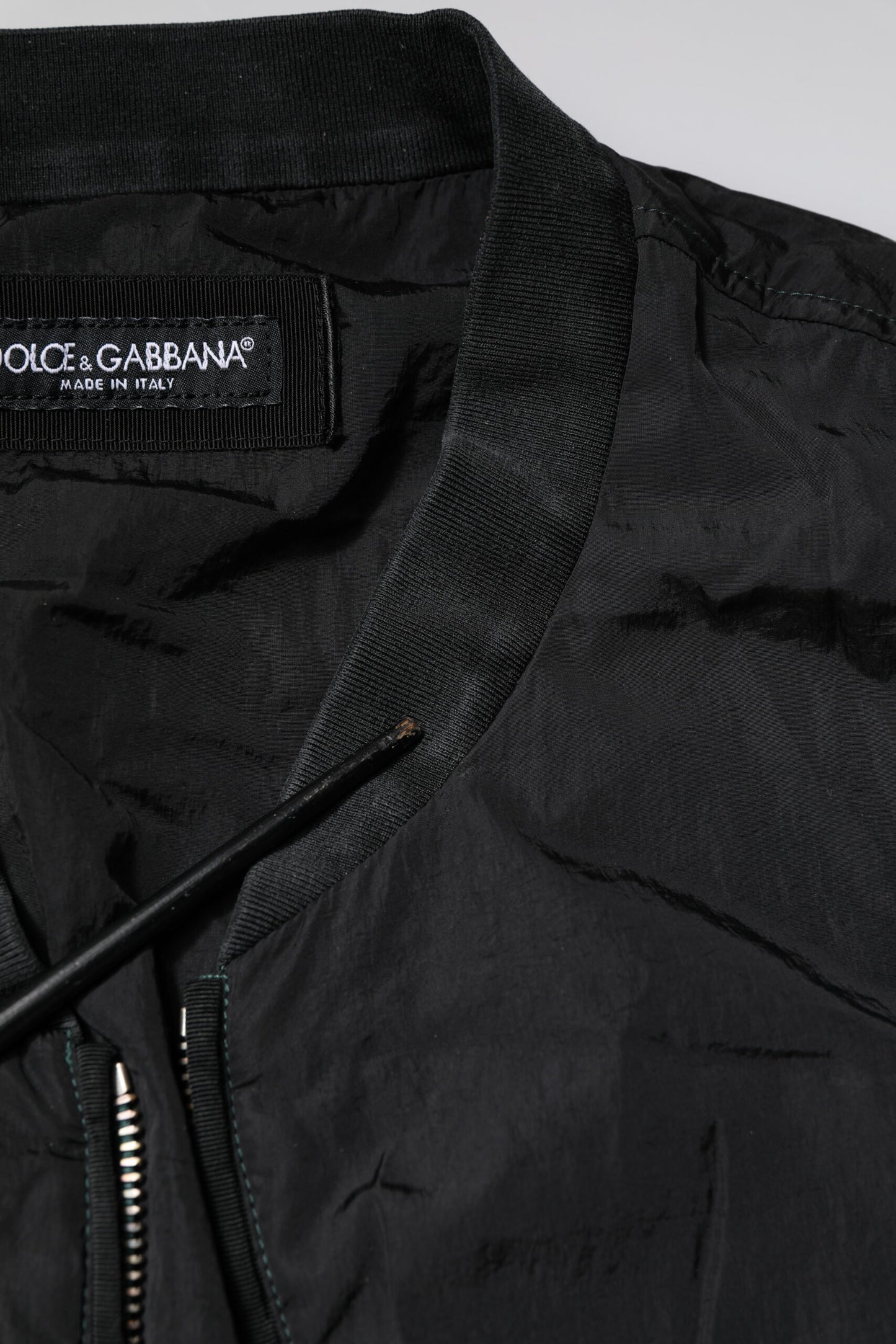 Dolce &amp; Gabbana – Schwarze Bomberjacke aus Nylon mit durchgehendem Reißverschluss und Logo