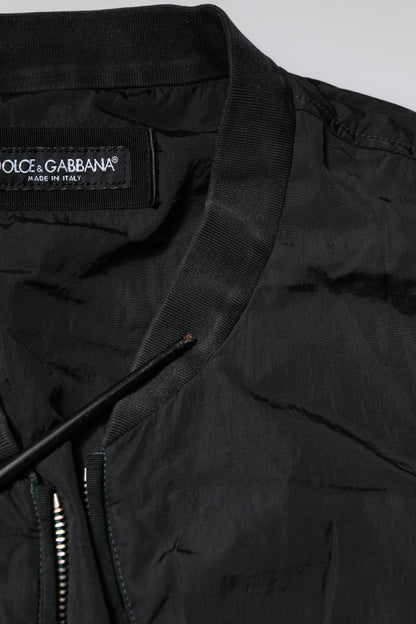 Dolce &amp; Gabbana – Schwarze Bomberjacke aus Nylon mit durchgehendem Reißverschluss und Logo