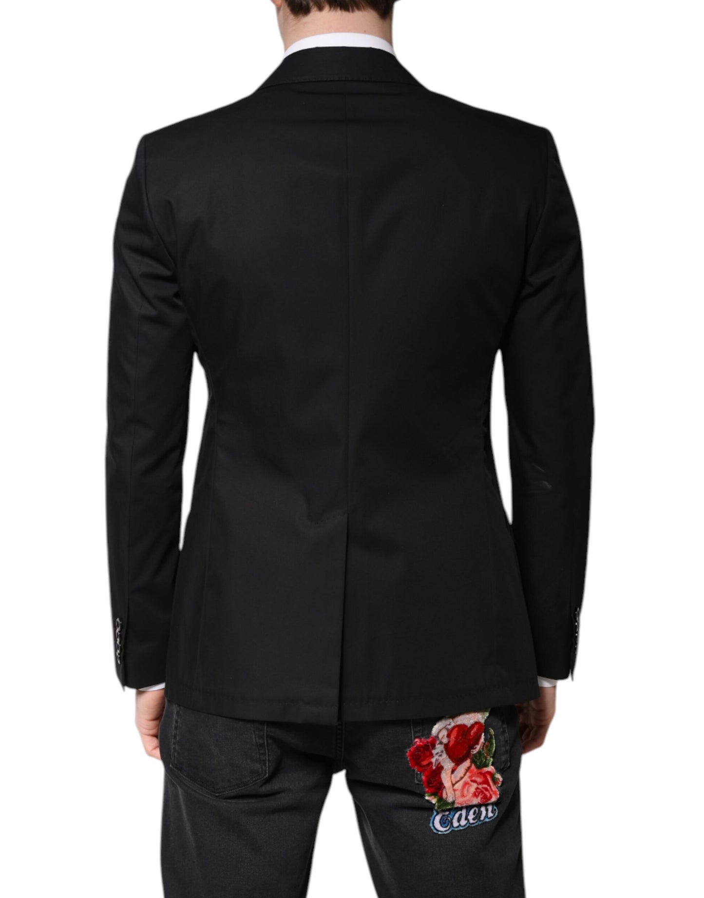 Dolce &amp; Gabbana Schwarzer einreihiger Herren-Mantelblazer aus Baumwolle