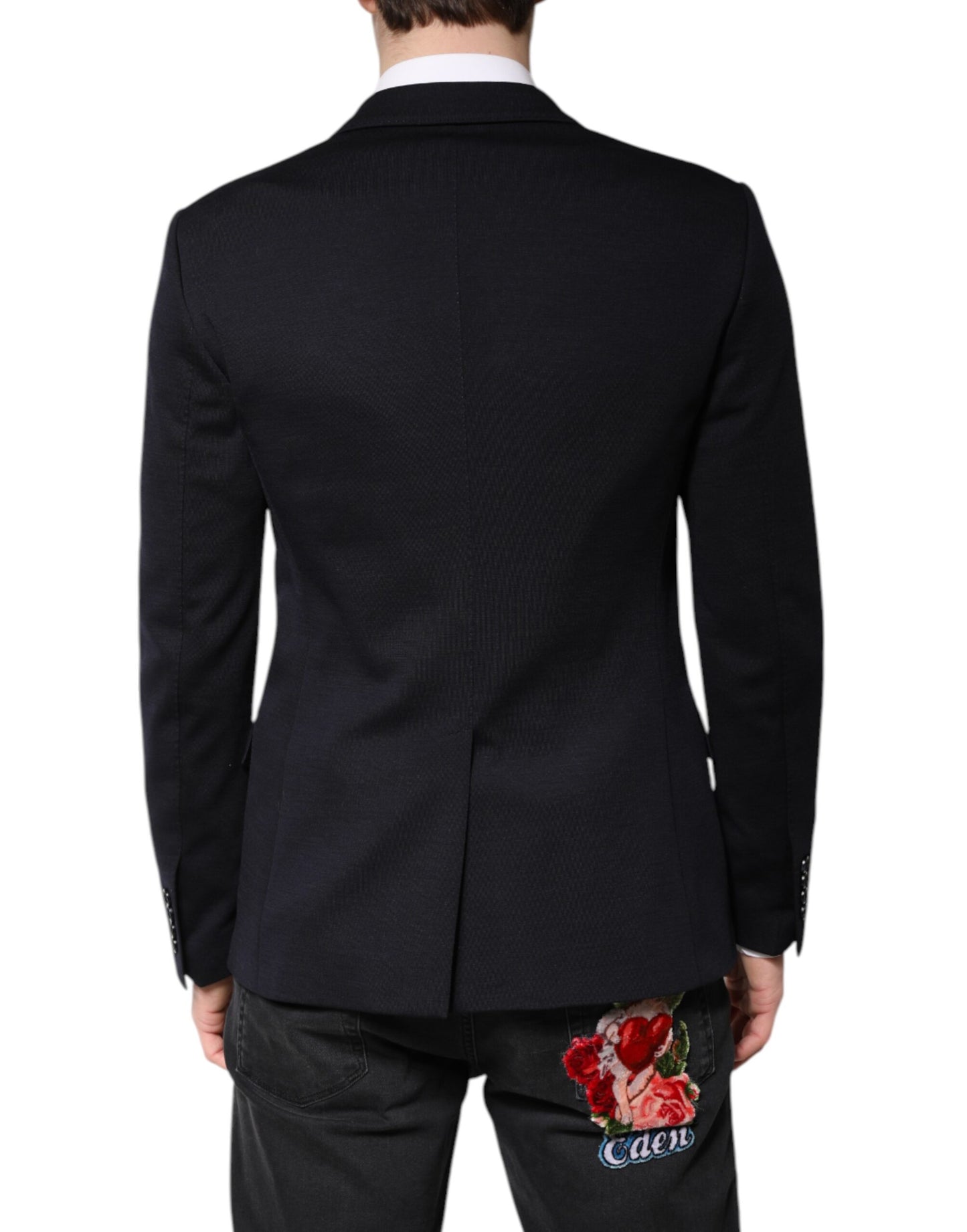 Dolce &amp; Gabbana – Einreihiger Anzugsblazer aus schwarzer Wolle