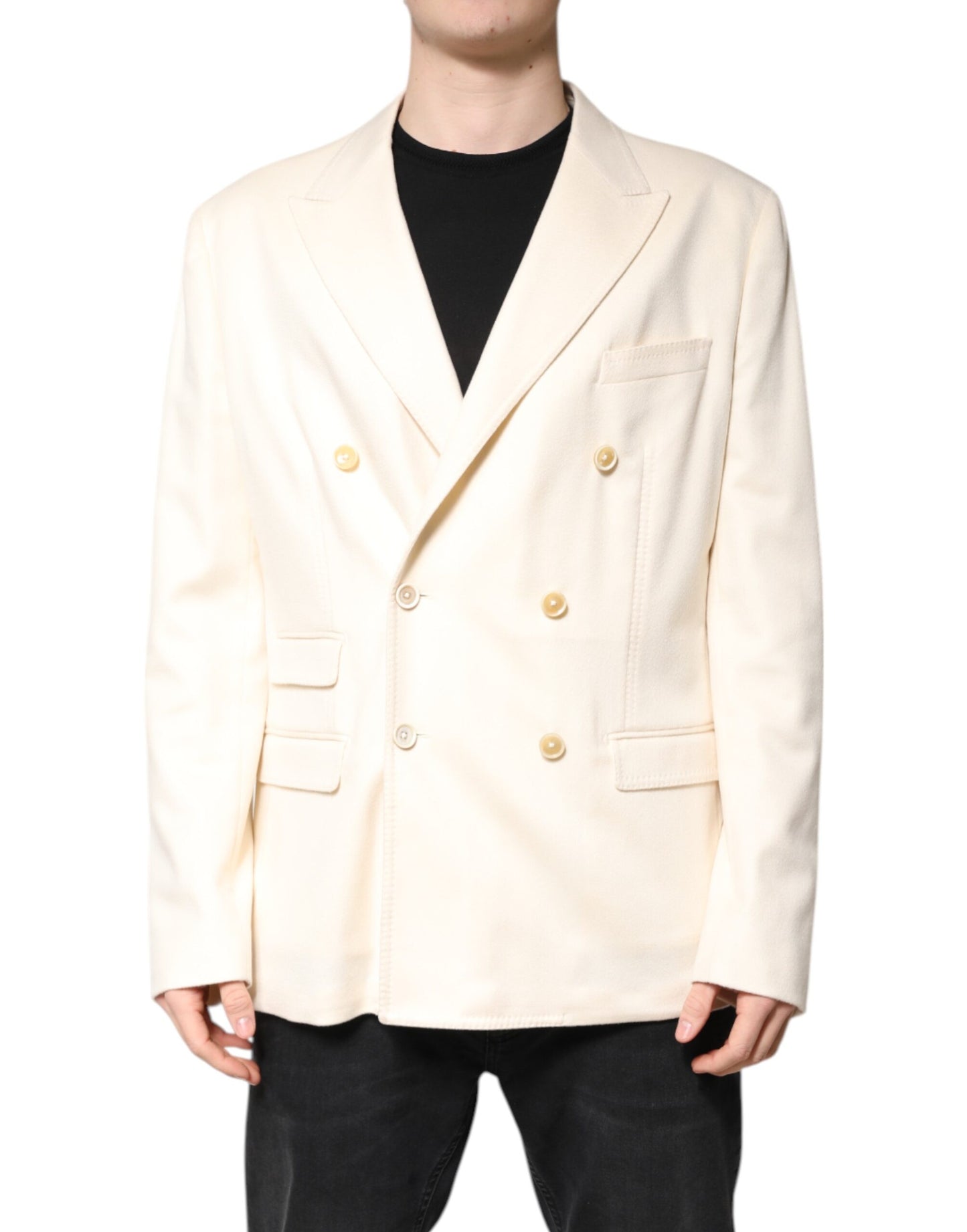 Dolce &amp; Gabbana – Zweireihiger Blazer aus Kaschmir in Beige