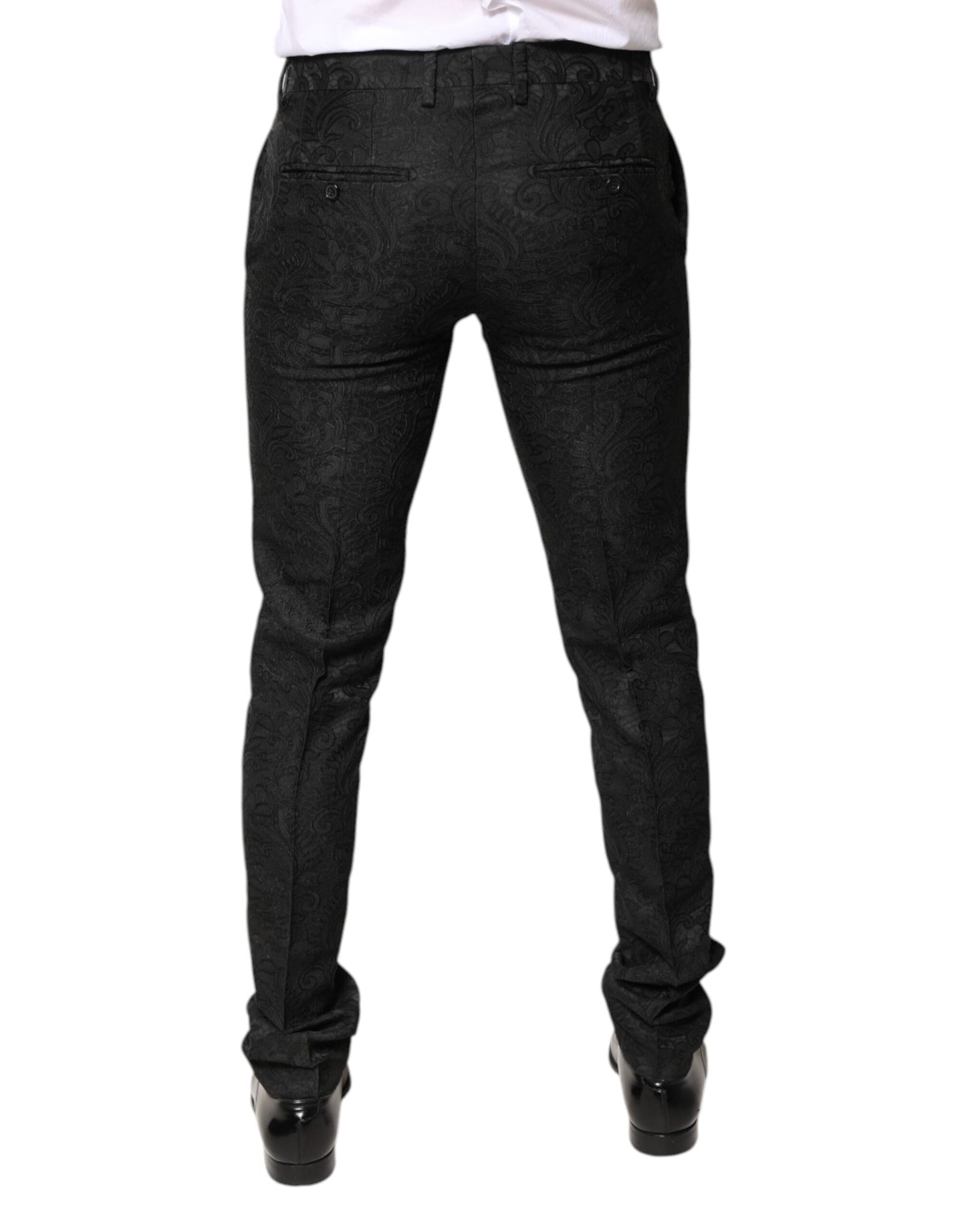 Dolce &amp; Gabbana – Schwarze Anzughose aus Jacquard mit Blumenmuster und mittlerer Taille