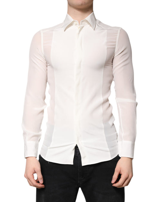 Dolce & Gabbana White Silk GOLD Dress Formal Collared Shirt