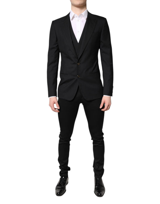 Dolce &amp; Gabbana – Schwarzer, einreihiger, formeller Blazer mit Weste