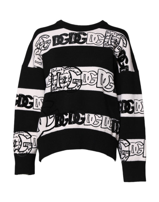 Dolce &amp; Gabbana – Schwarz-weißer Wollpullover mit Logo-Print