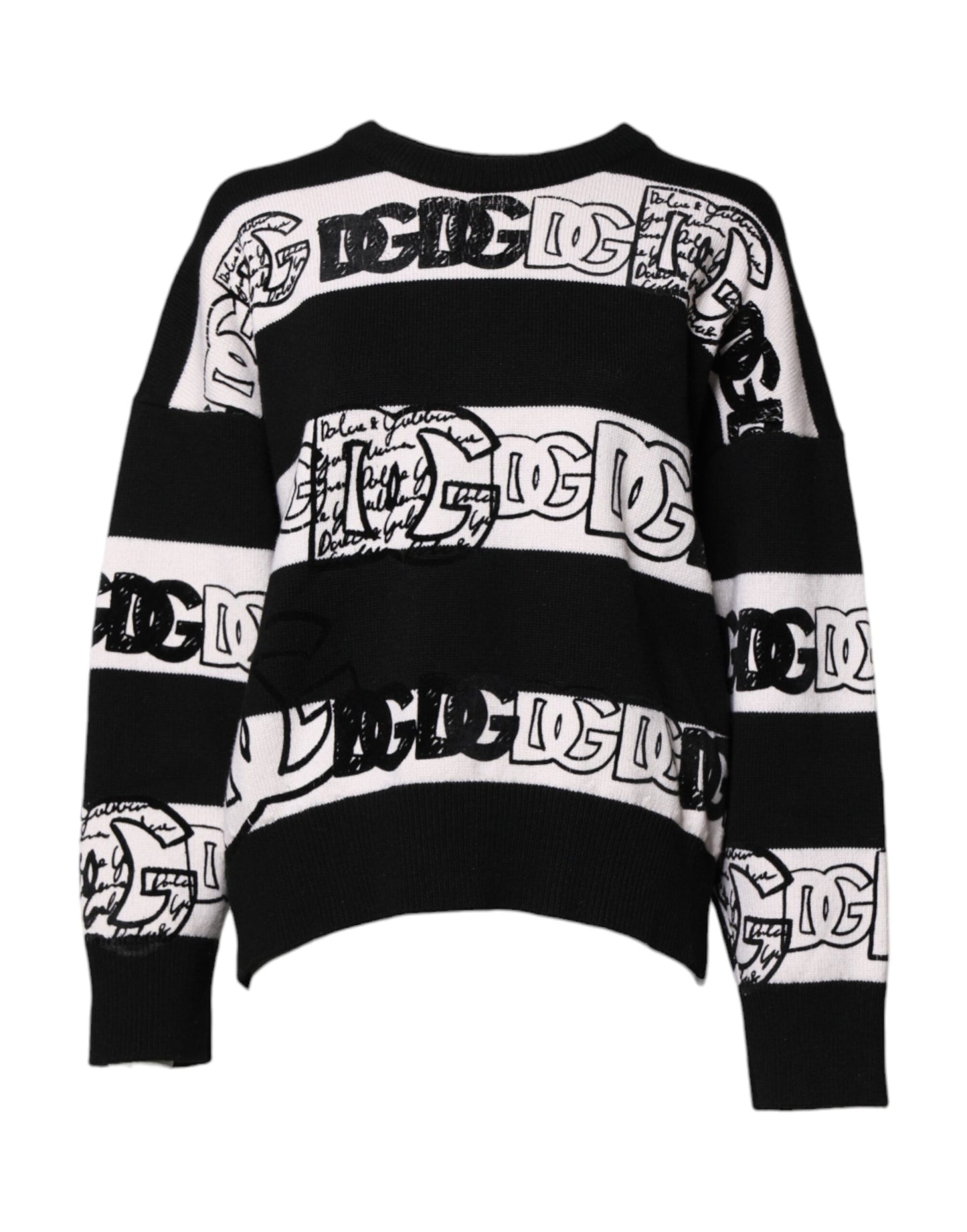 Dolce &amp; Gabbana – Schwarz-weißer Wollpullover mit Logo-Print