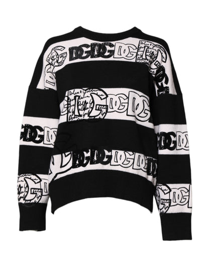 Dolce &amp; Gabbana – Schwarz-weißer Wollpullover mit Logo-Print