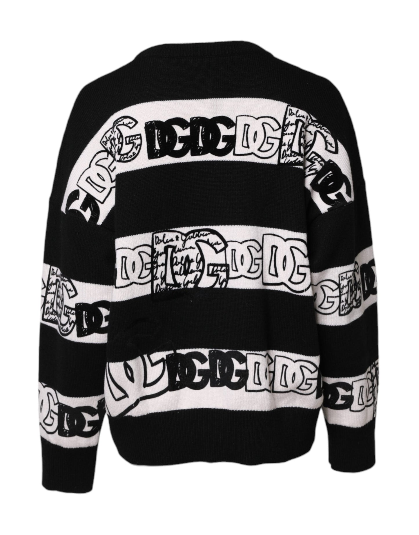 Dolce &amp; Gabbana – Schwarz-weißer Wollpullover mit Logo-Print
